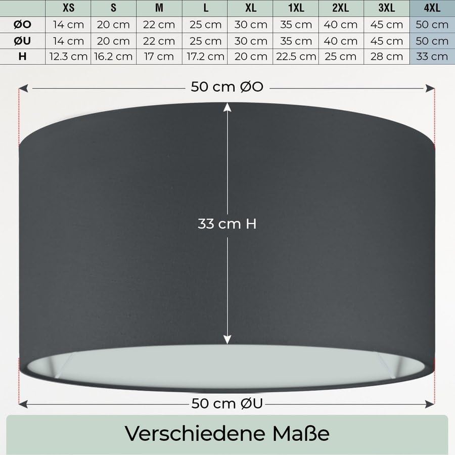 Runder Baumwoll-Lampenschirm (50cm, E14/E27), Schwarz Ø50cm | Höhe 33cm