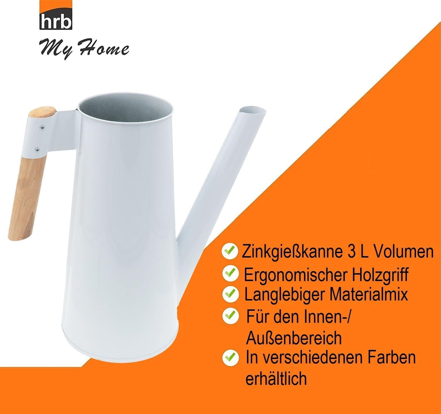 Zinkgiesskanne 3 L mit Holzgriff, feuerverzinkt, Weiss