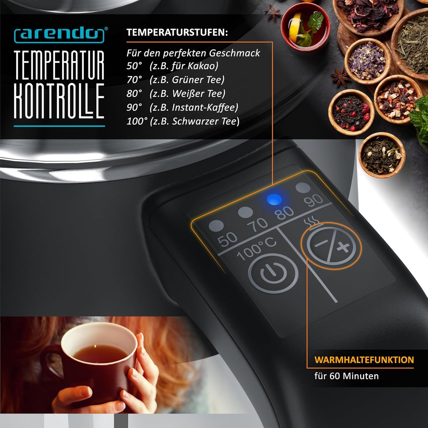 Wasserkocher mit Temperatureinstellung & Warmhaltefunktion, A Weiss