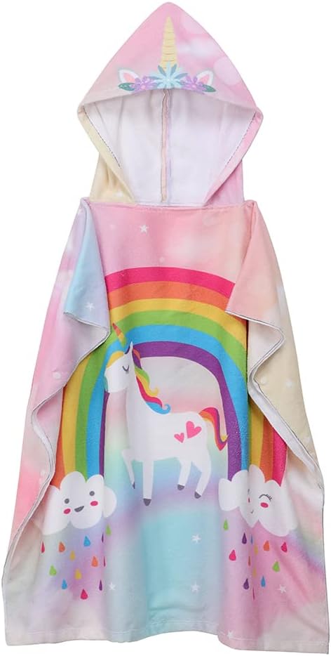 Badetuch-Poncho für Kinder mit Regenbogen-Einhorn-Motiv, Regenbogen Einheitsgröße