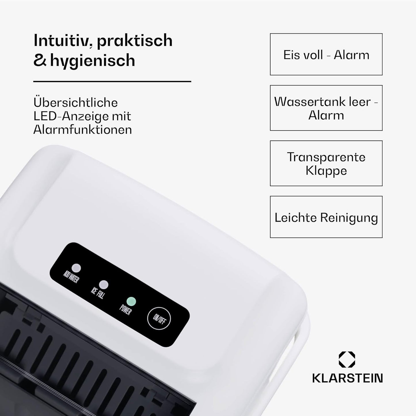 Tragbare Eiswürfelmaschine mit LED-Anzeige, Weiss