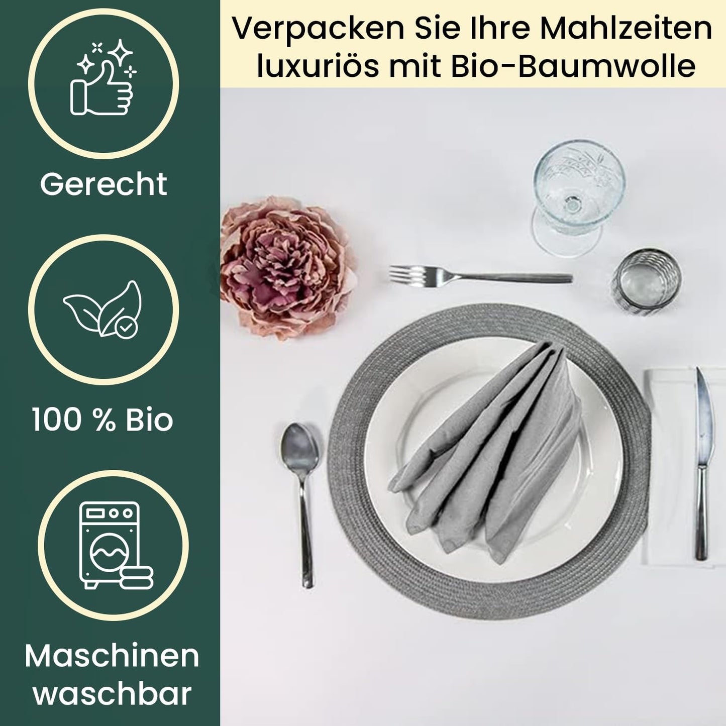 12er-Set Stoffservietten, 45 x 45 cm (12er Set) 2) Hellgrau