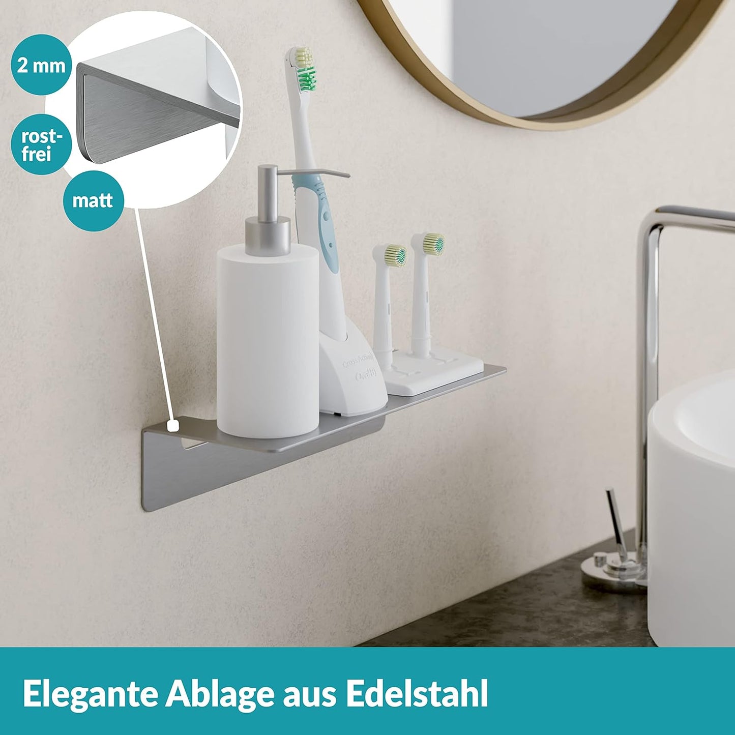 Selbstklebende Badablage, 24 cm Silber