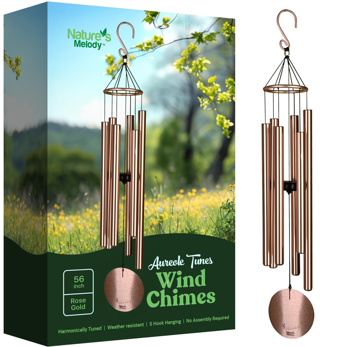 Aureole Tunes Windspiel mit 6 Röhren abgestimmt auf C Pentatonic Skala, 56 Inches Roségold