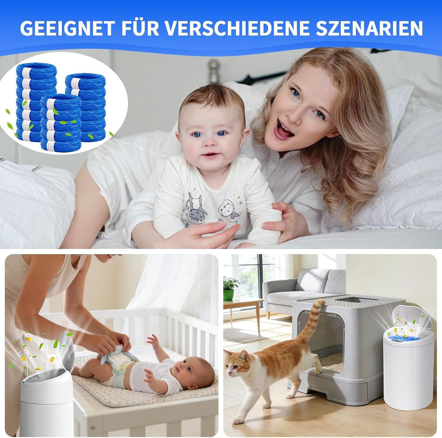 18-teiliges Nachfüllkassetten-Set für Windeleimer, Blau-18 Stück