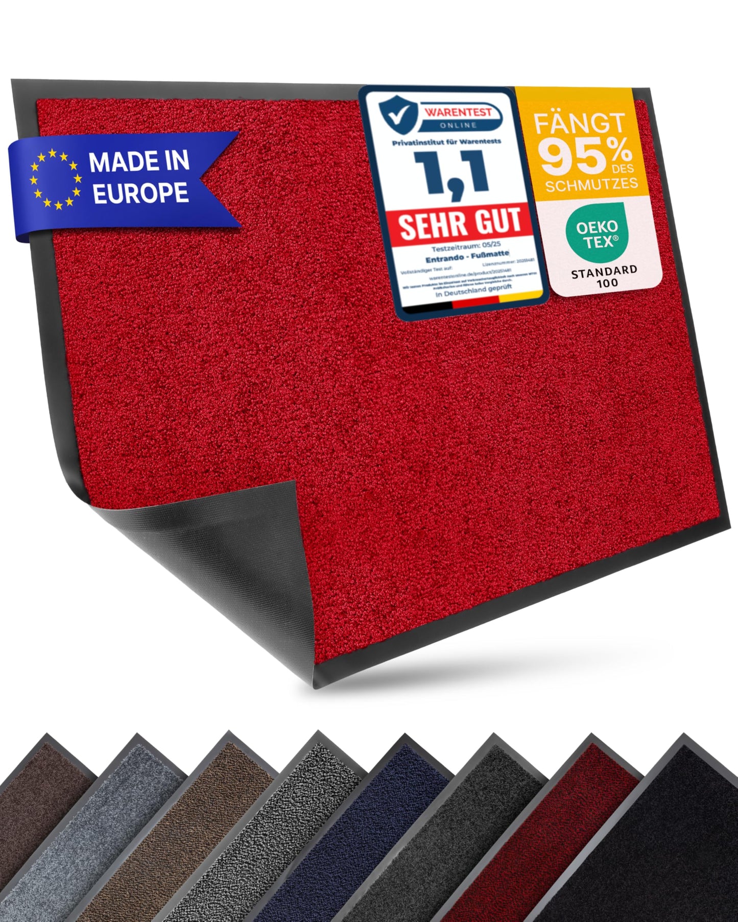 Waschbare Fussmatte, Rot 40 x 60 cm (Rechteckig)