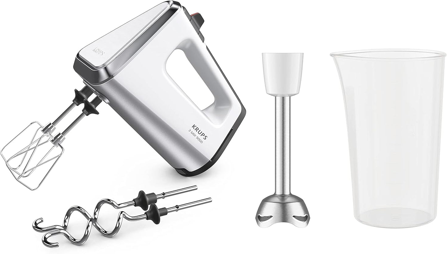 3 Mix 9000 Handmixer mit Zubehör-Set, GN9121 inkl. Schneebesen, Knethaken, Pürierstab-Aufsatz, Messbecher