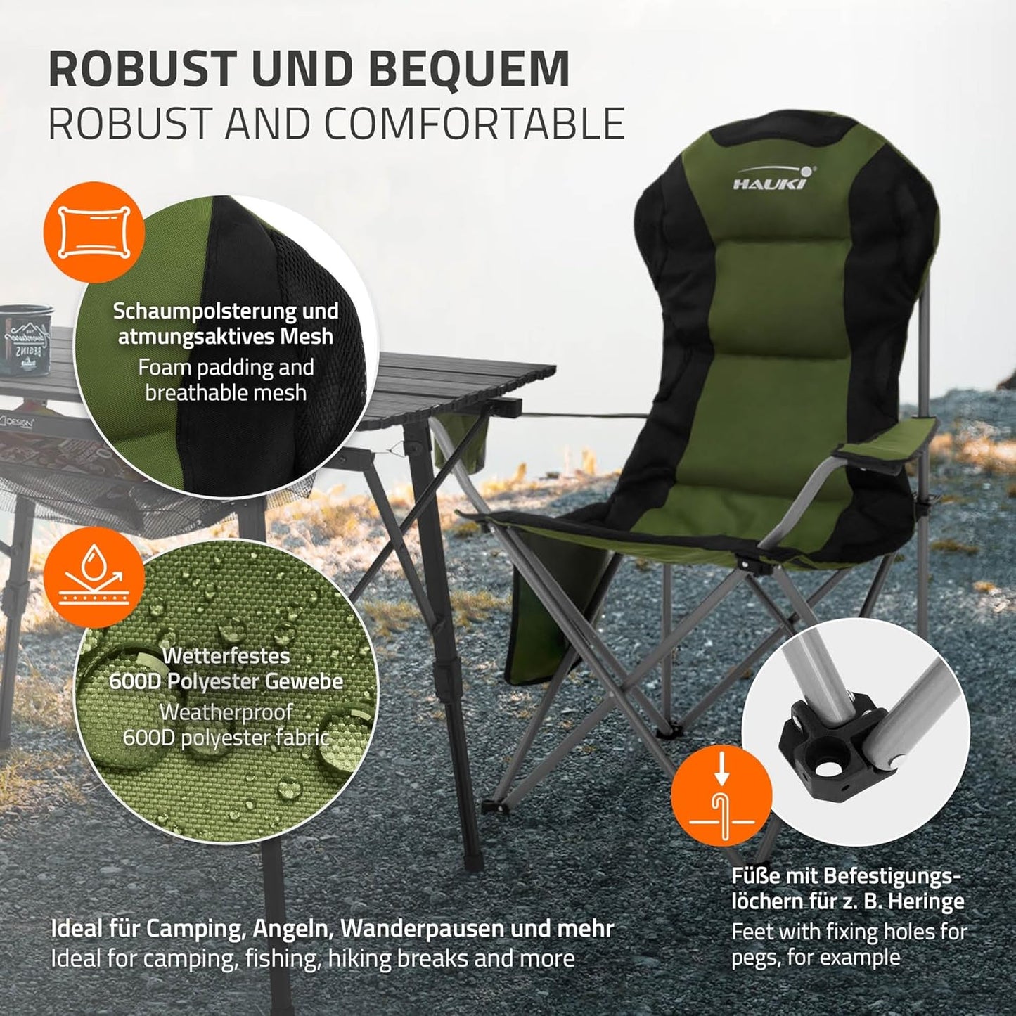 3-teiliges Campingmöbel-Set faltbar, mit Tragetasche, Campingtisch Braun 2x Campingstuhl Khaki