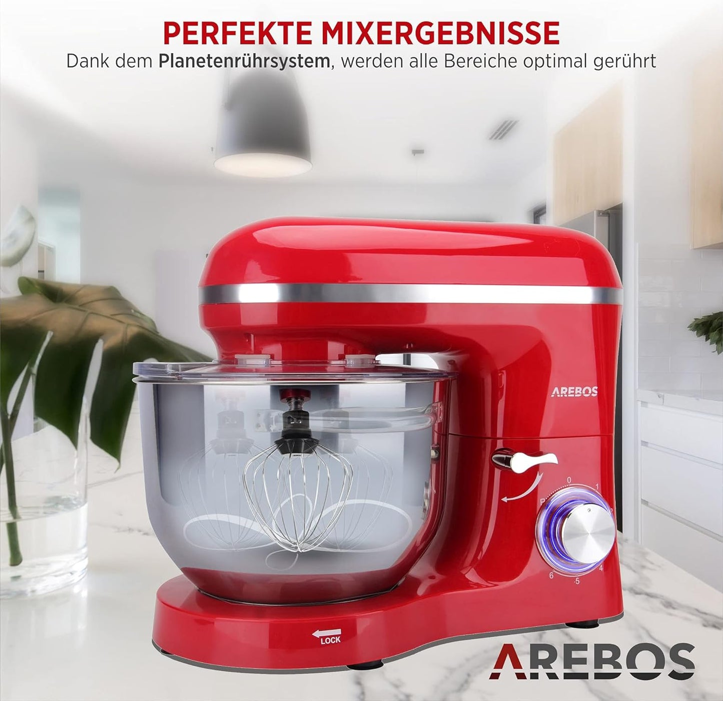 Küchenmaschine mit 6L-Rührschüssel, Rot