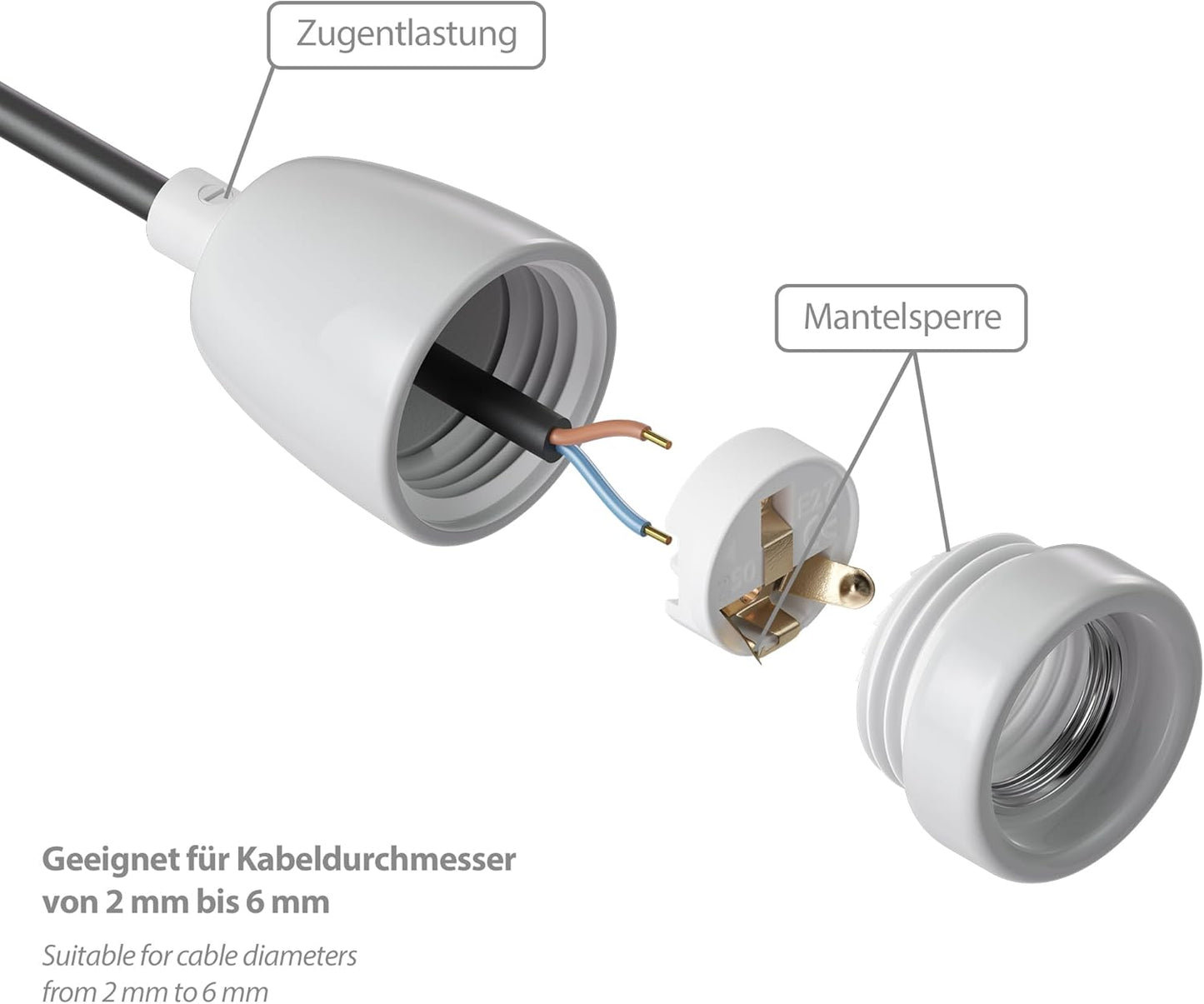 8-teiliges E27 Porzellan-Fassung-Set, 8 Stück (1er Pack) Weiss