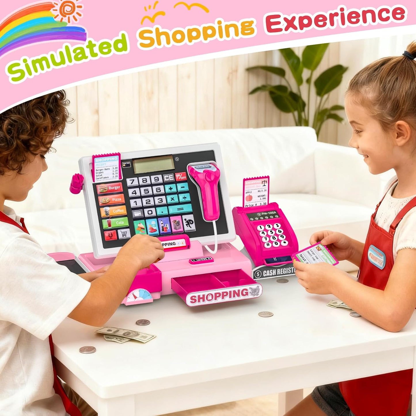 Elektronische Spielzeugkasse mit Zubehör, Rosa