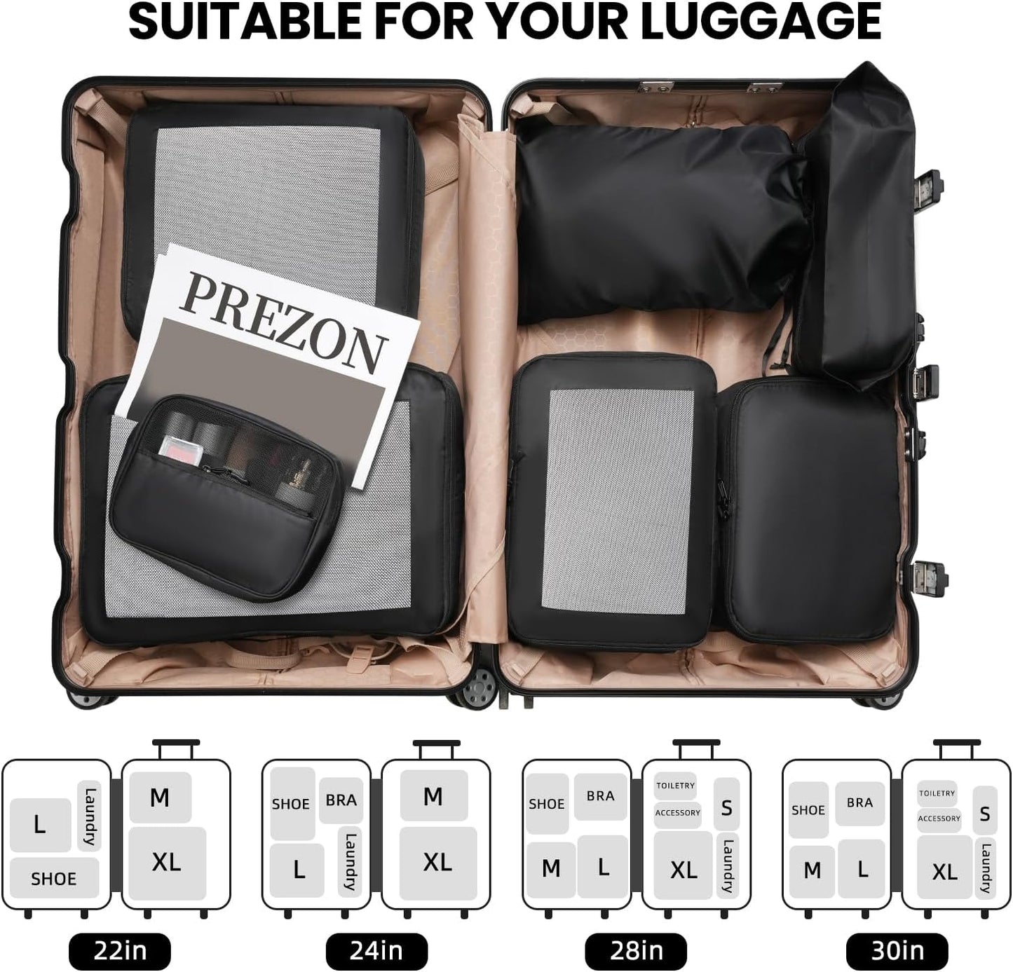 8-teiliges Packwürfel-Set, Schwarz