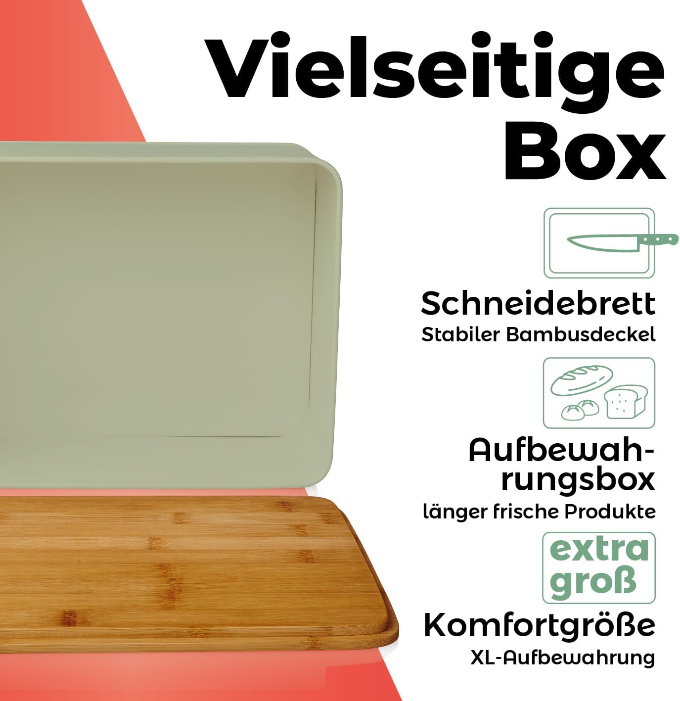 Brotkasten 30 x 23 x 14 cm Metall, Holzdeckel, Bambus, Mintgrün