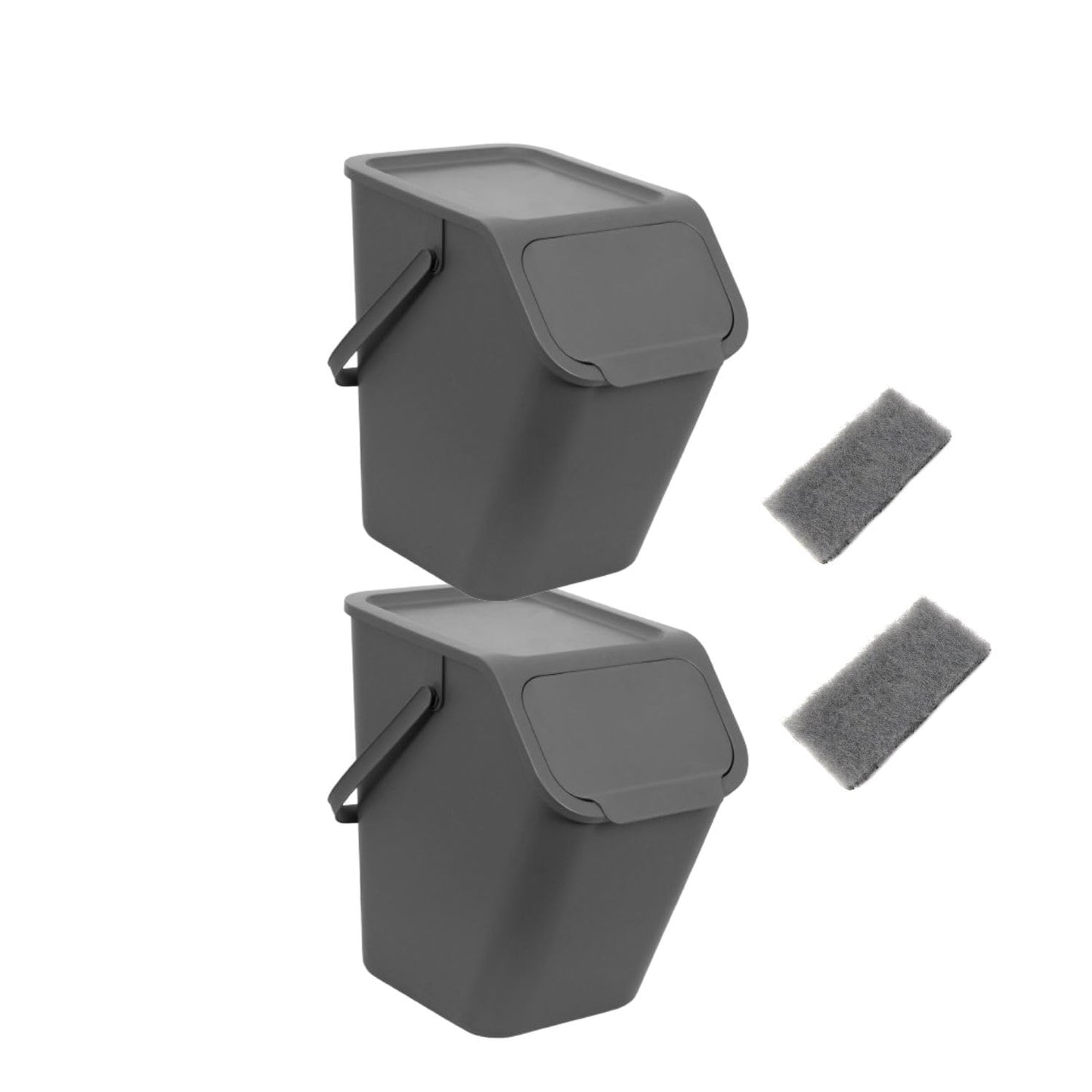 Mülltrennsystem Mülleimer-Set mit Biofilter (2x25l), 2x25l + Bioaktivkohlefilter Grau