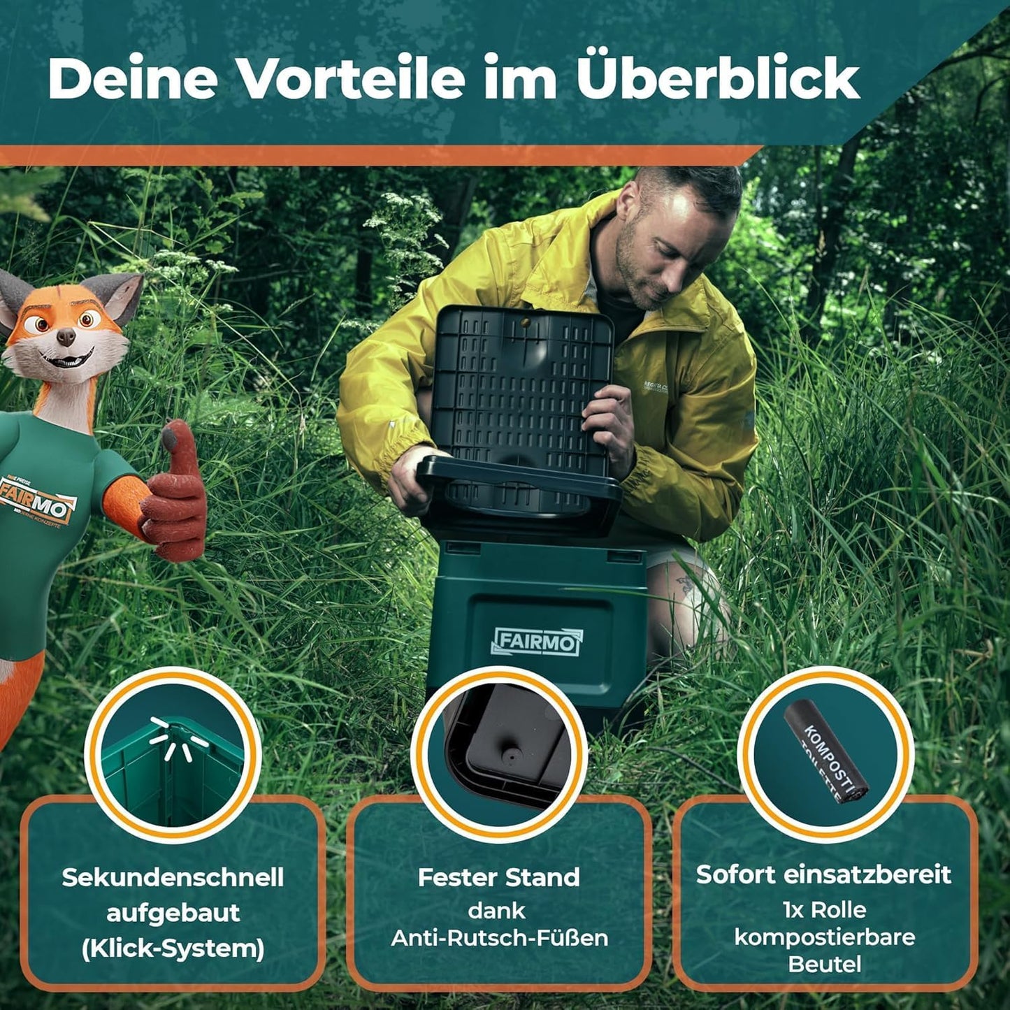 Faltbare Campingtoilette, Medium Grün