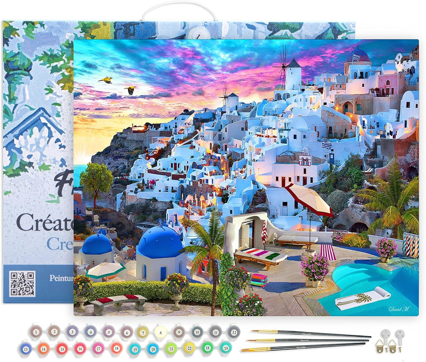 Malen nach Zahlen Set mit Rahmen - Santorini 40x50cm, Santorini 40x50cm Mit Rahmen (bereits gespannt)