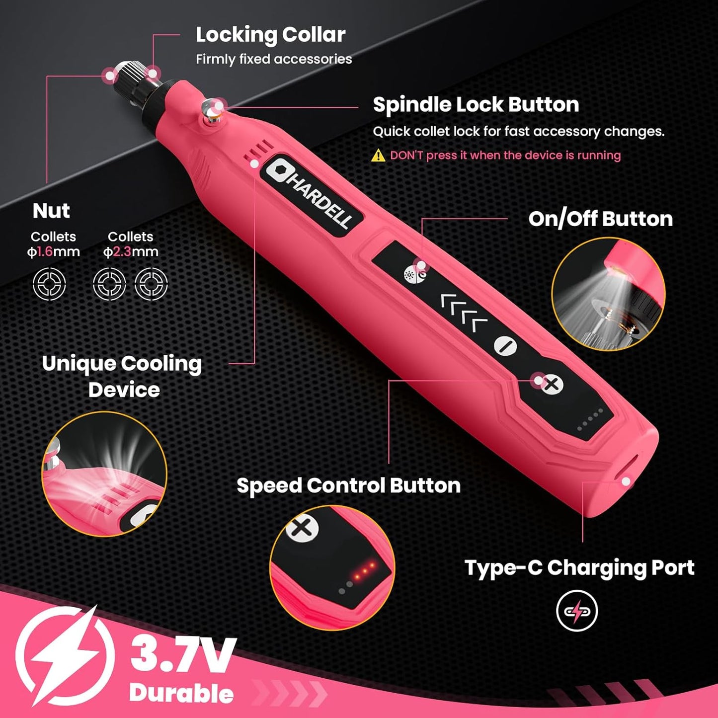 Mini Akku Rotationswerkzeug Set, Pink-69pcs