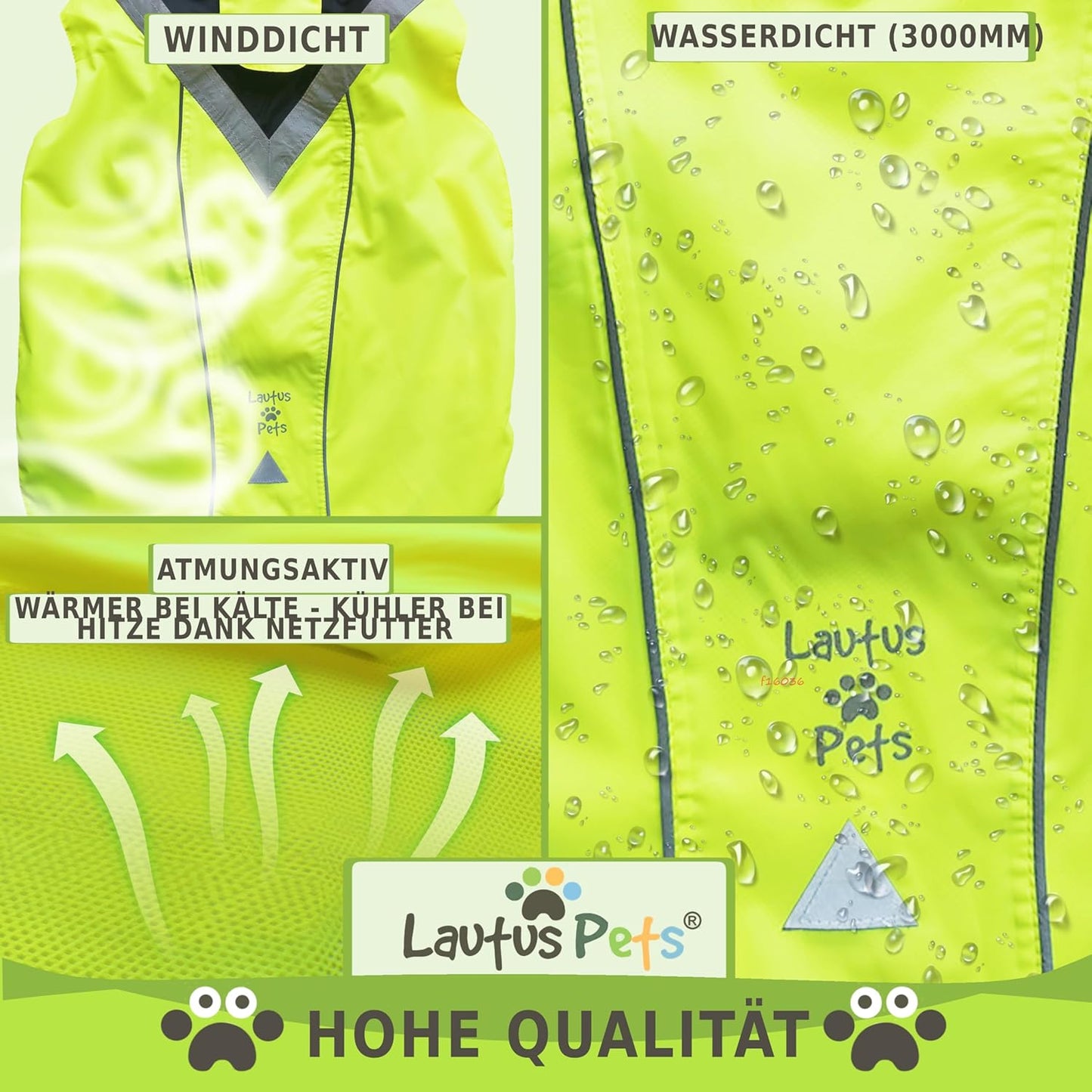 Wasserdichter Hunderegenmantel mit Sicherheitsstreifen & Leinenöffnung, Gelb M