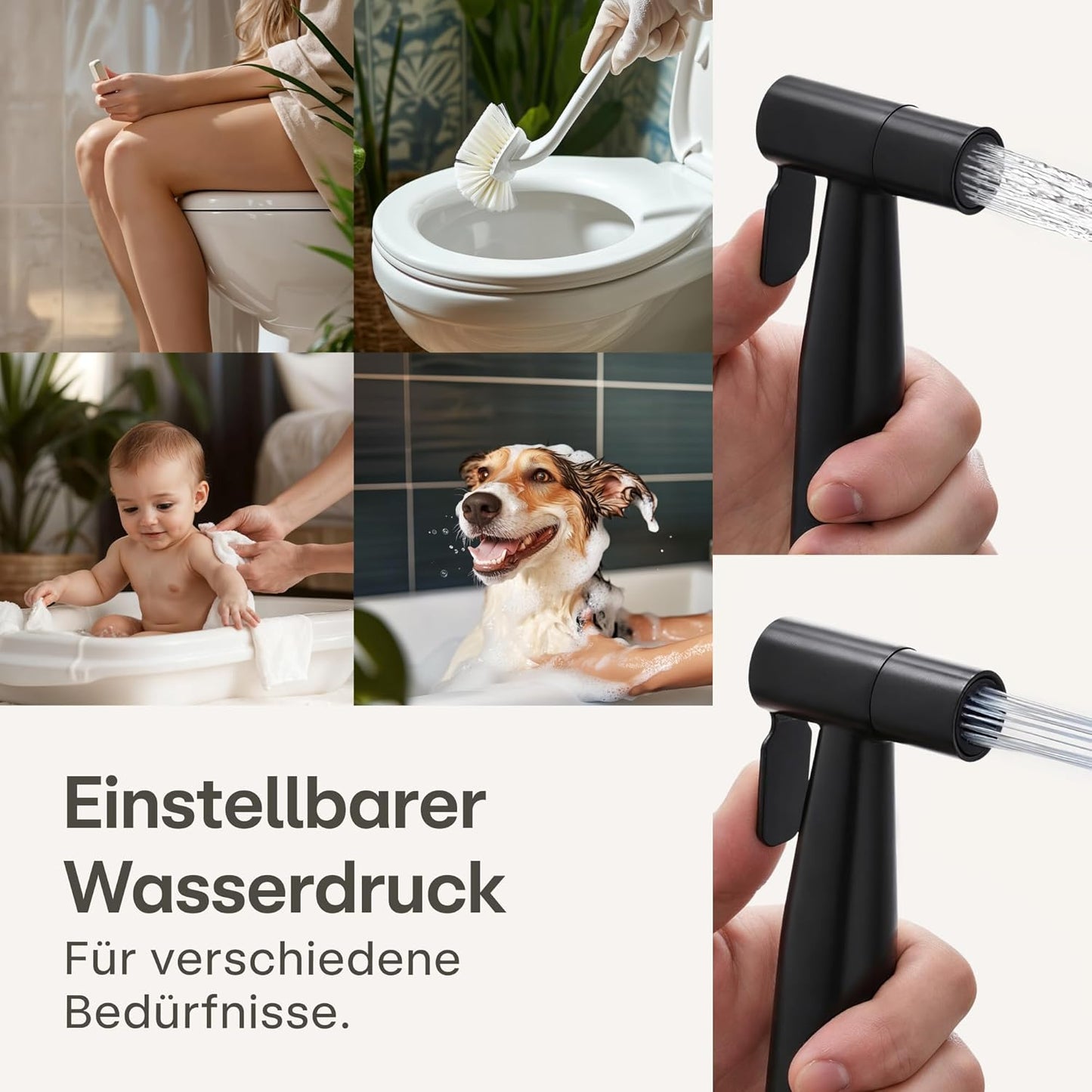 Bidet Handbrause-Set mit Schlauch und Halter, Schwarz