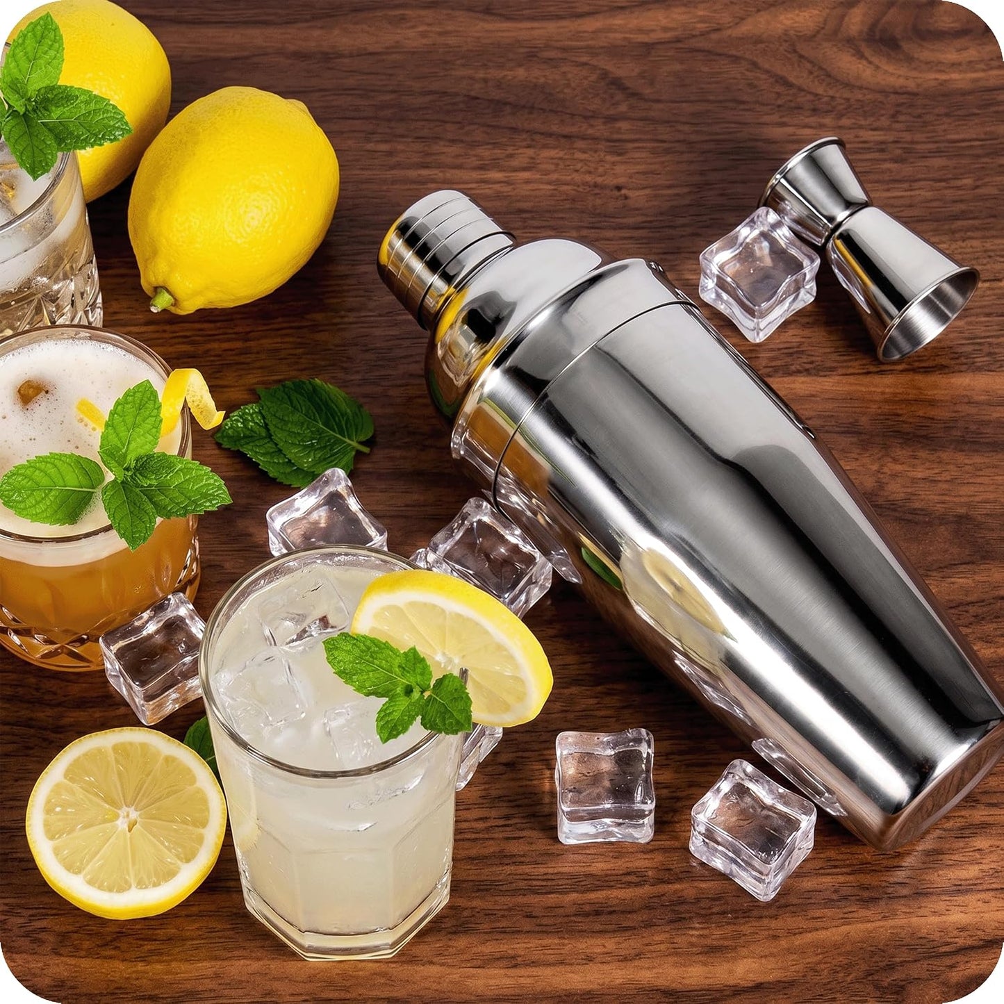 6-teiliges Cocktail Shaker Set mit Messbecher
