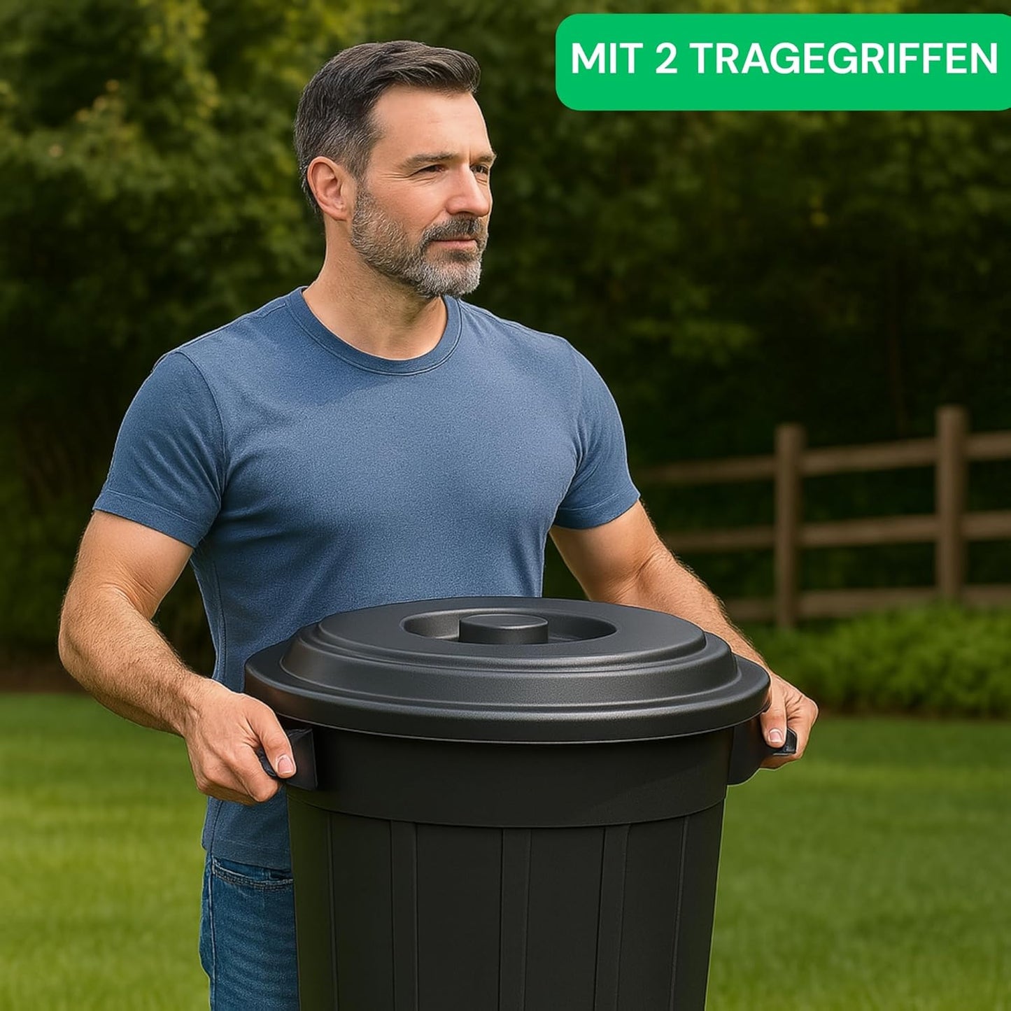 Mülltonne mit Deckel, Schwarz 70L