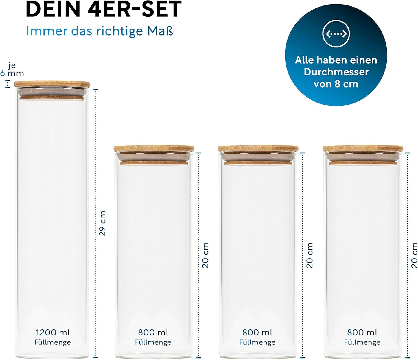 4-teiliges Vorratsgläser-Set, 4er Rund