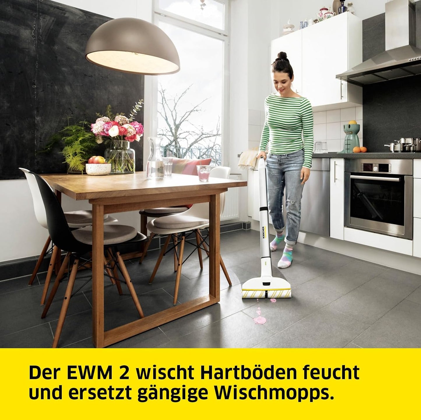 Elektrischer Wischmopp EWM 2 mit Mikrofaserwalzen, Weiß