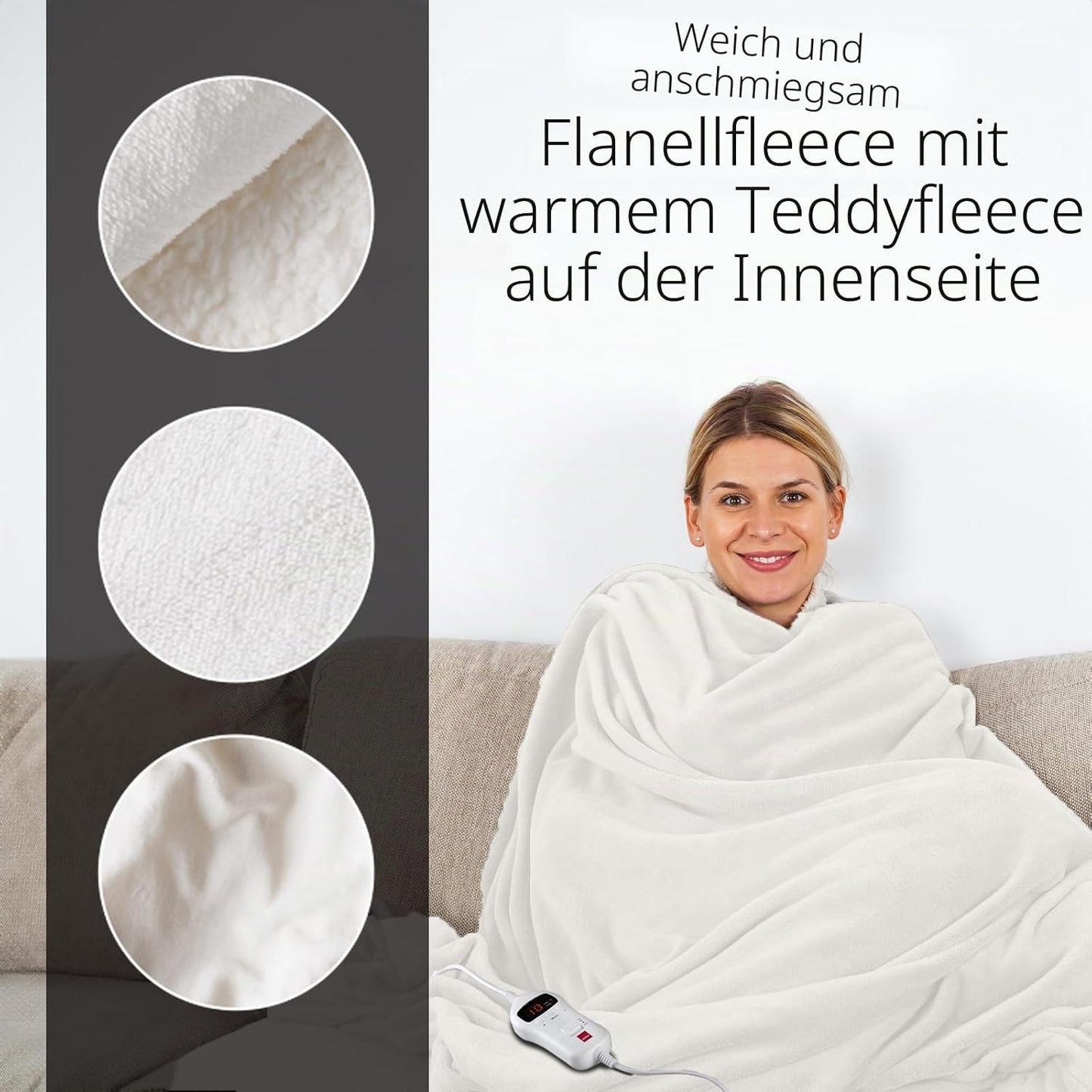 Heizdecke mit Fernbedienung und Timer, 160 x 120 cm Creme