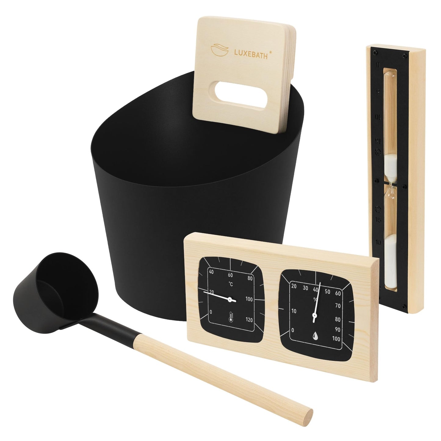 Saunazubehör-Set aus Aluminium & Holz
