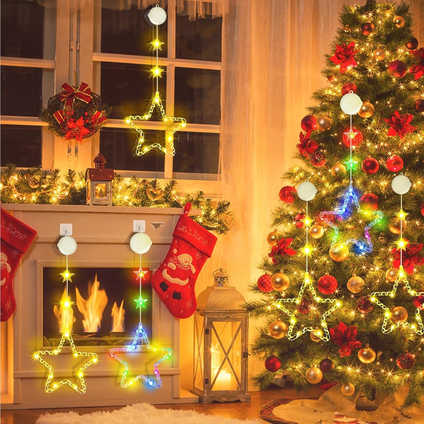 LED-Sterne mit Timer & Saugnäpfen, Warmweiss Stern