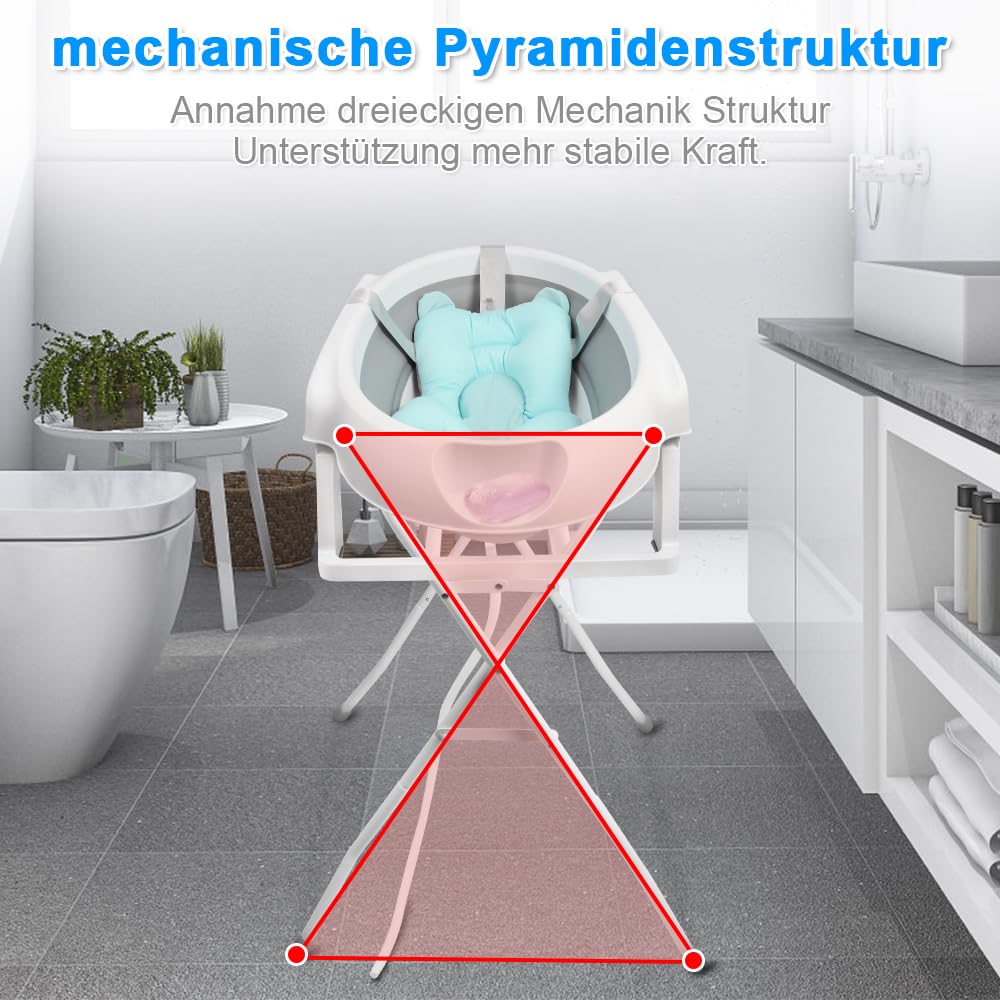 Faltbare Babybadewanne mit Gestell, 66 x 61 x 82 cm (grau)