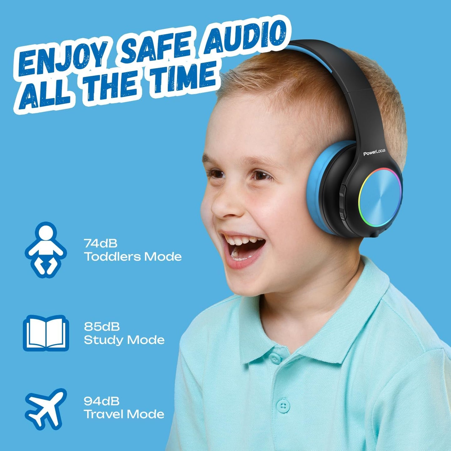 Kinderkopfhörer mit Bluetooth und Lautstärkebegrenzung, Schwarz/Blau