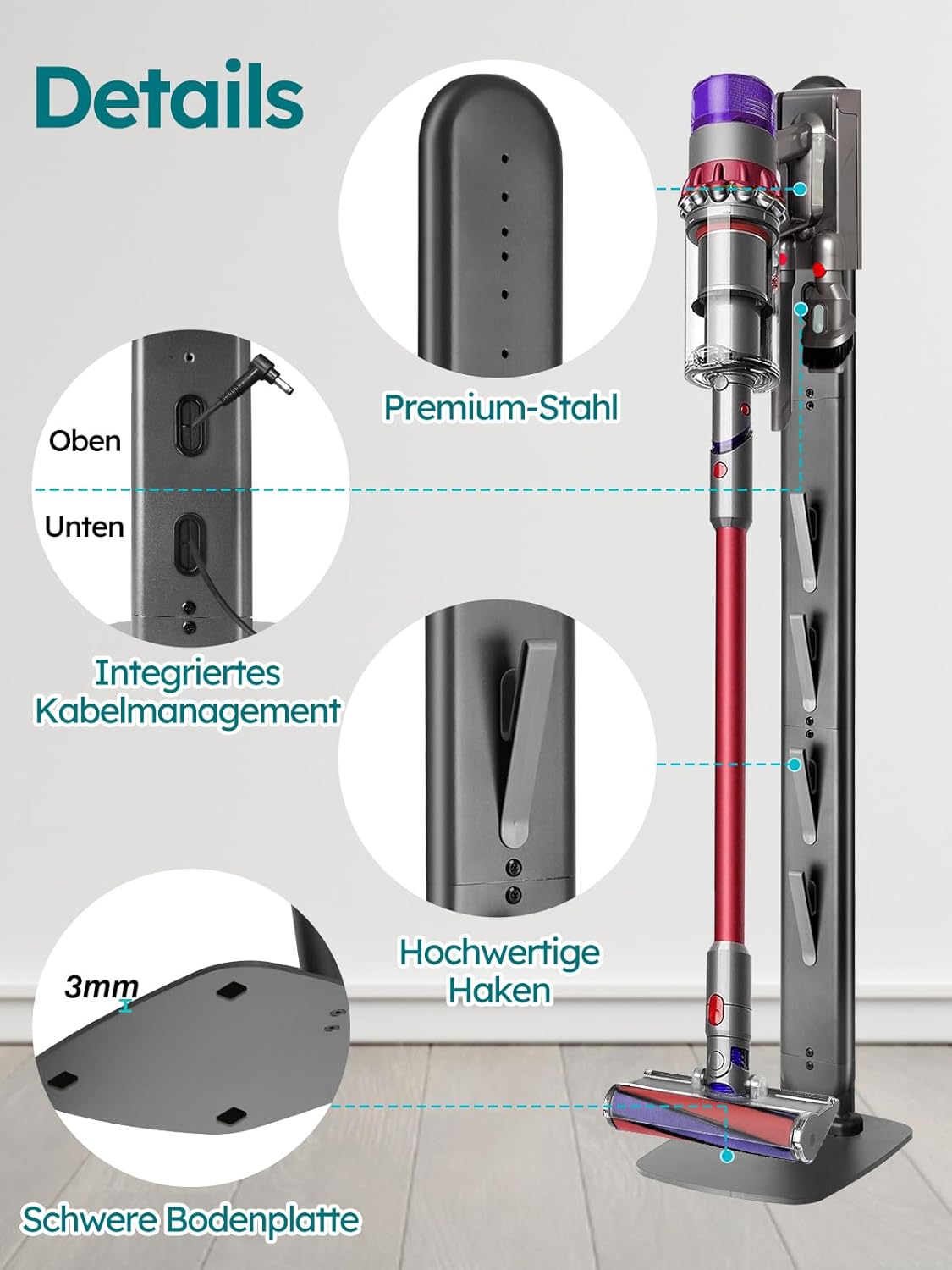 Ständer für Dyson Staubsauger V6-V15 Modelle, Dunkelgrau-2