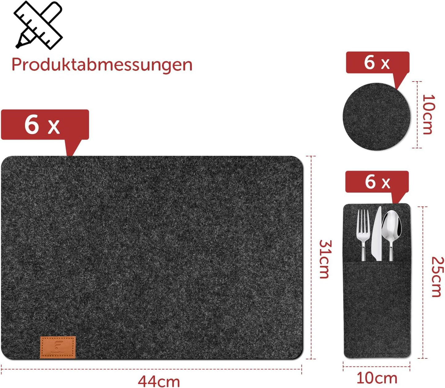 18-teiliges Tischset, 18er Set - Rechteckig Anthrazit