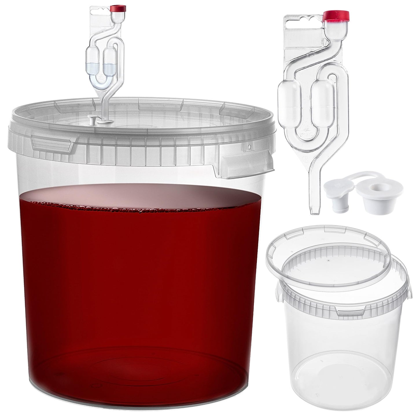 Gäreimer-Set mit Gärröhrchen & Gummistopfen, + Gärröhrchen & Gummistopfen 33l, Transparent