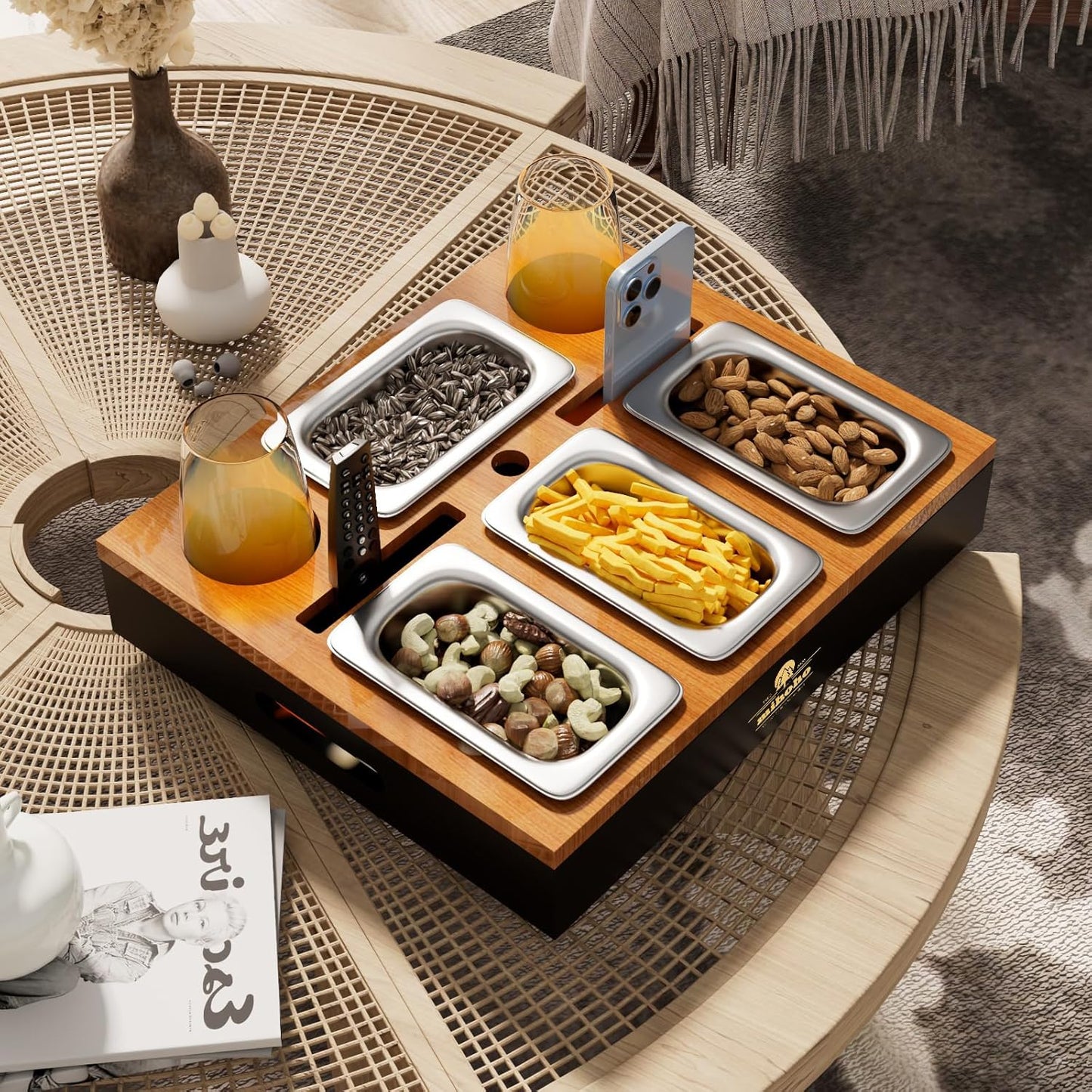 Sofa-Tablet mit Snackschalen, Schwarz
