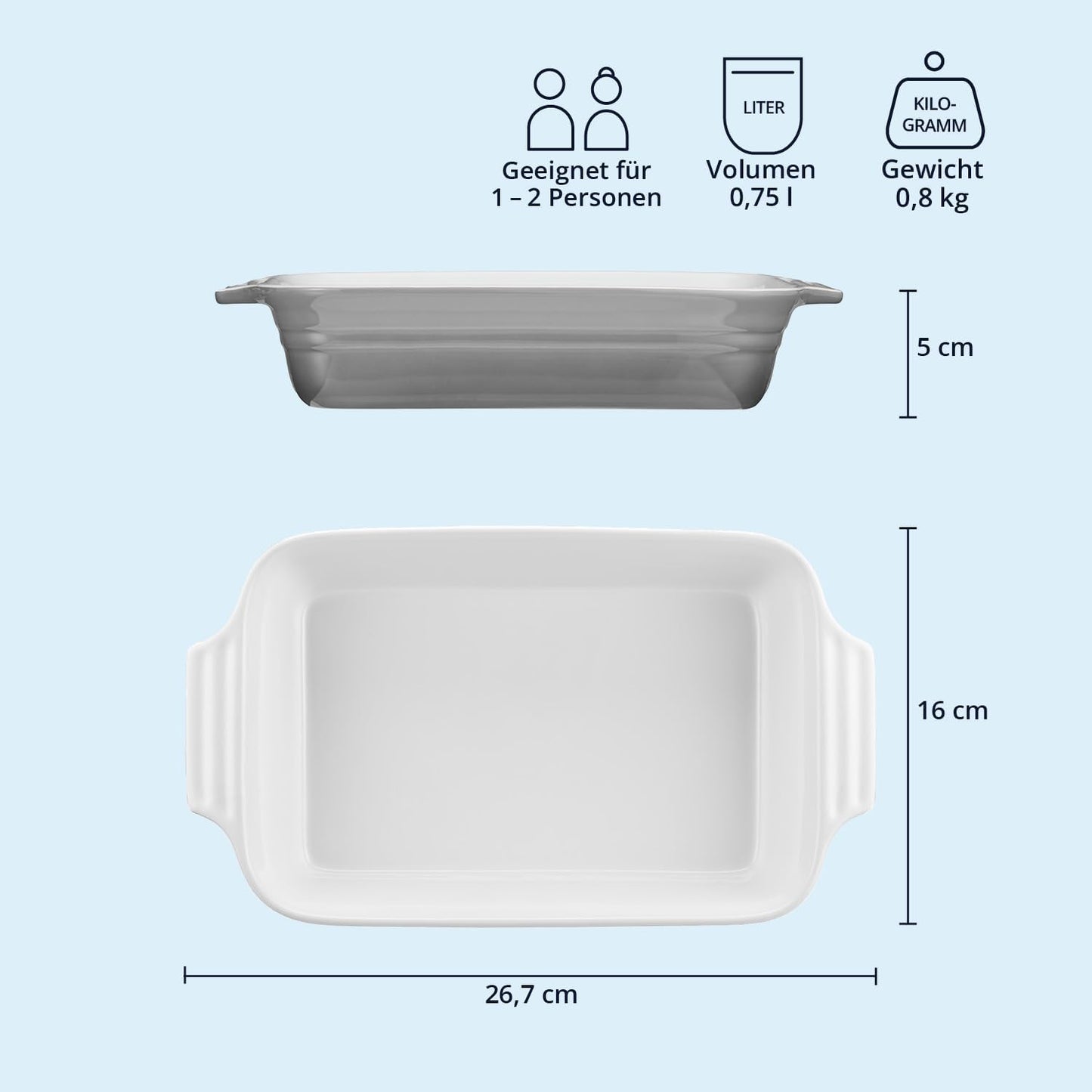 Auflaufform für 1-2 Personen, 26 cm / Grau