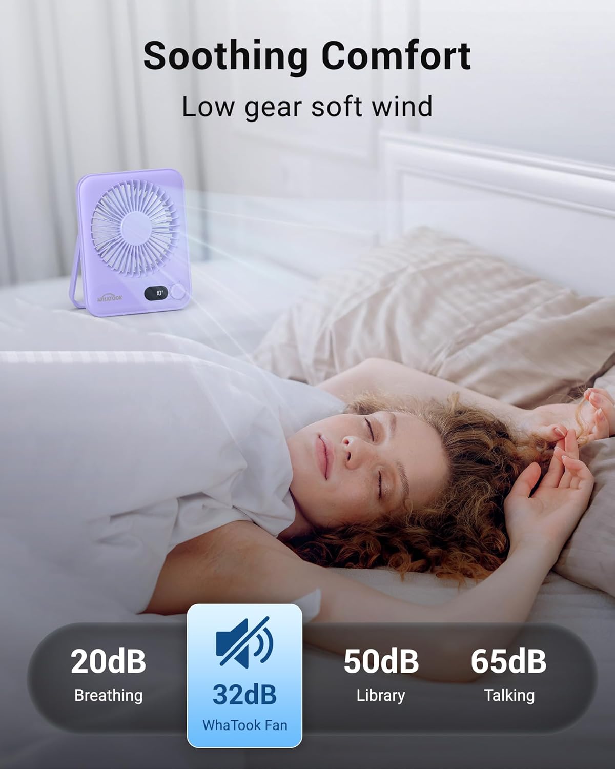 Leiser USB-Tischventilator, 2000mAh Lila