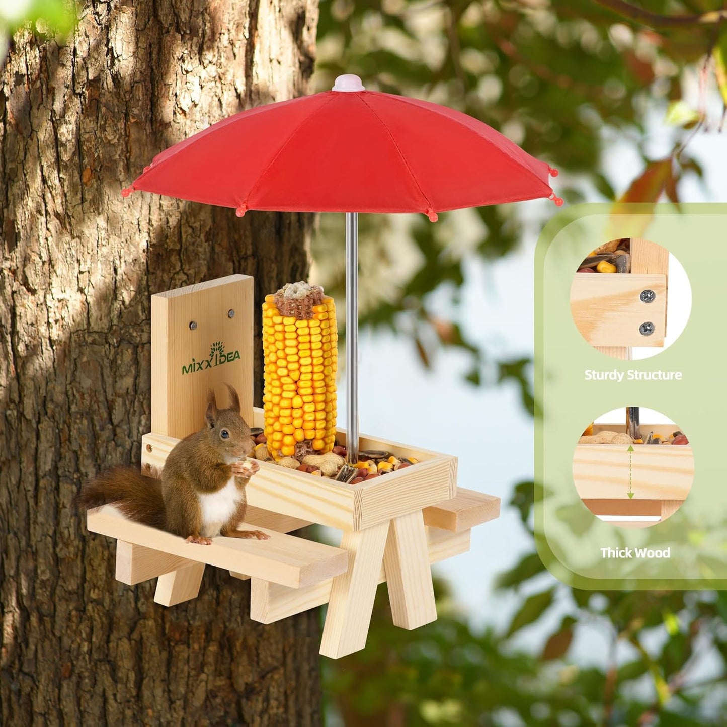 Eichhörnchen-Picknick-Tisch Futterspender mit Regenschutz, 1-Rot