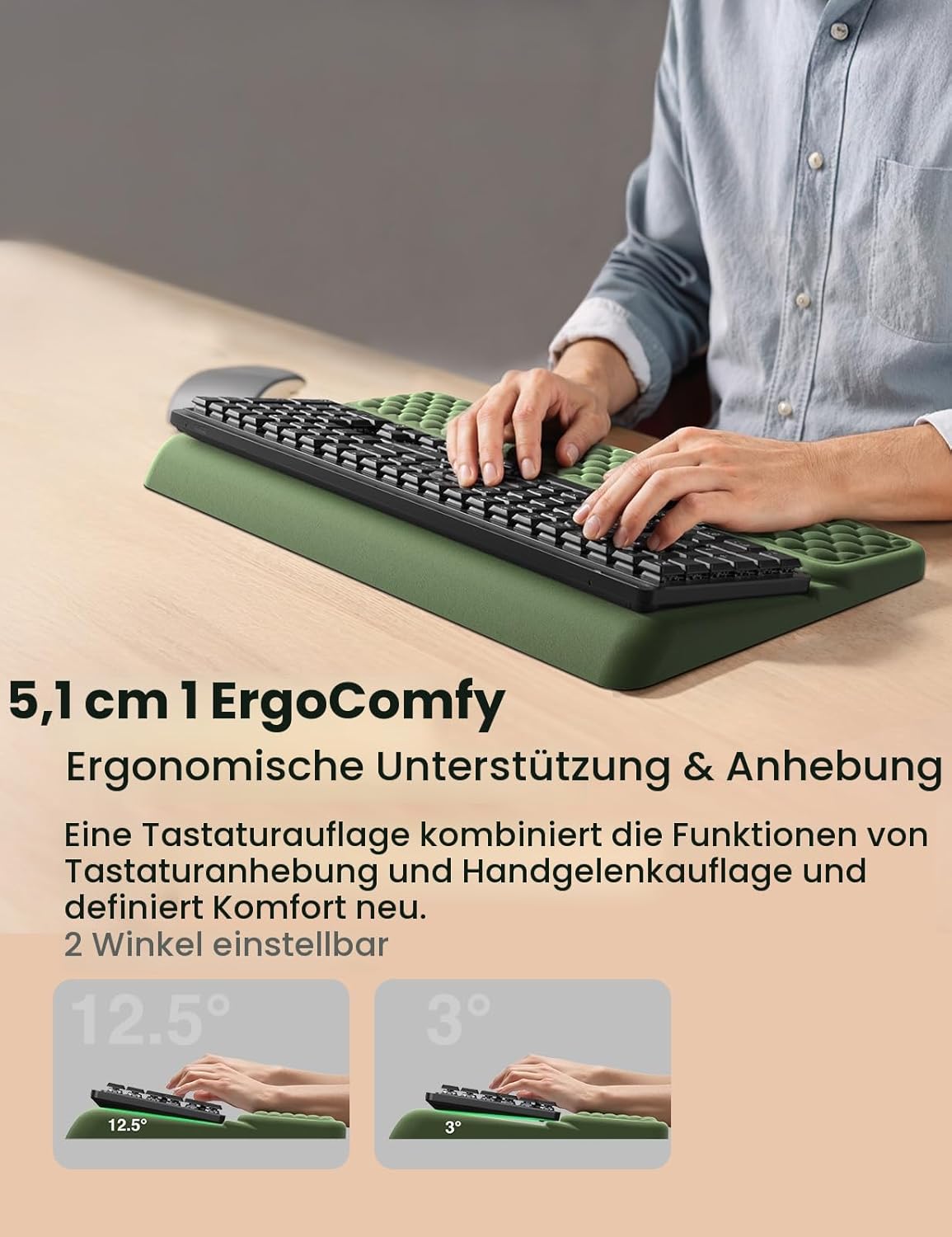 Ergonomische Tastatur-Handauflage, Grau L