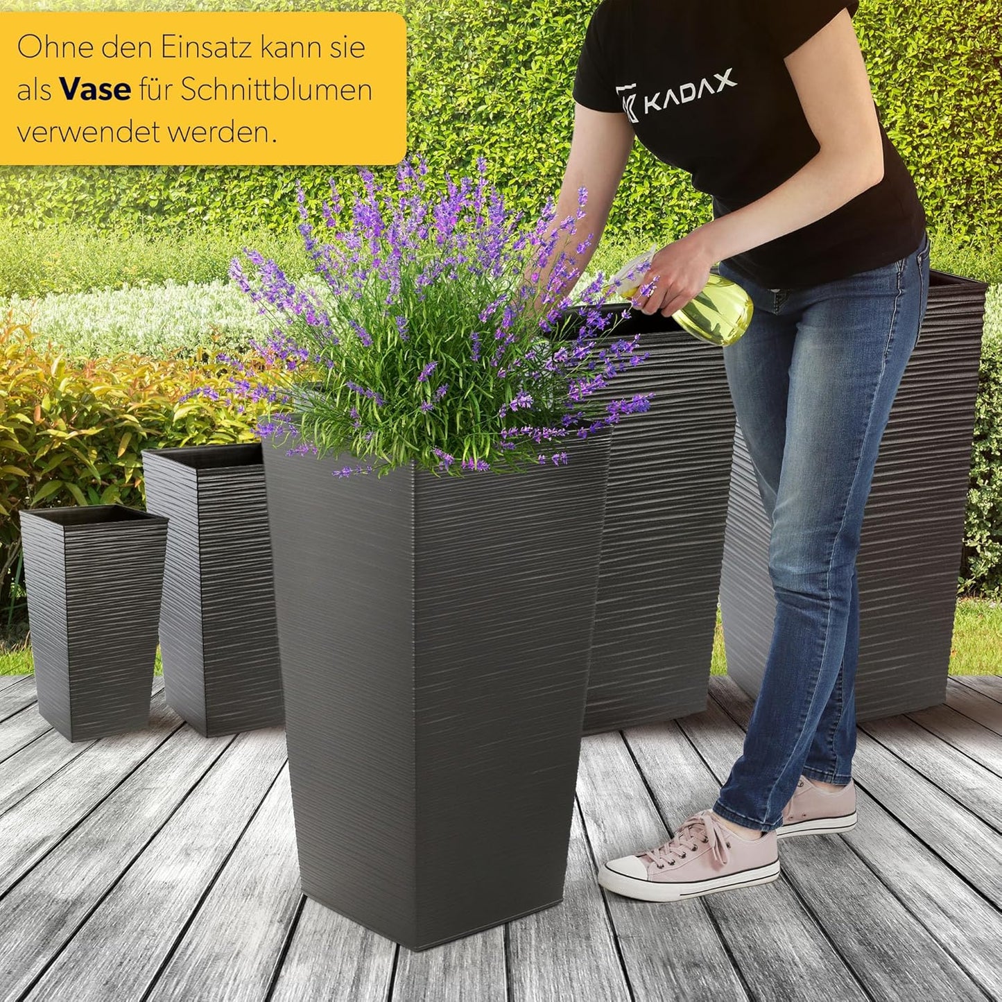 Pflanzkübel mit Innentopf für Garten & Balkon, 68cm Höhe|Grafit