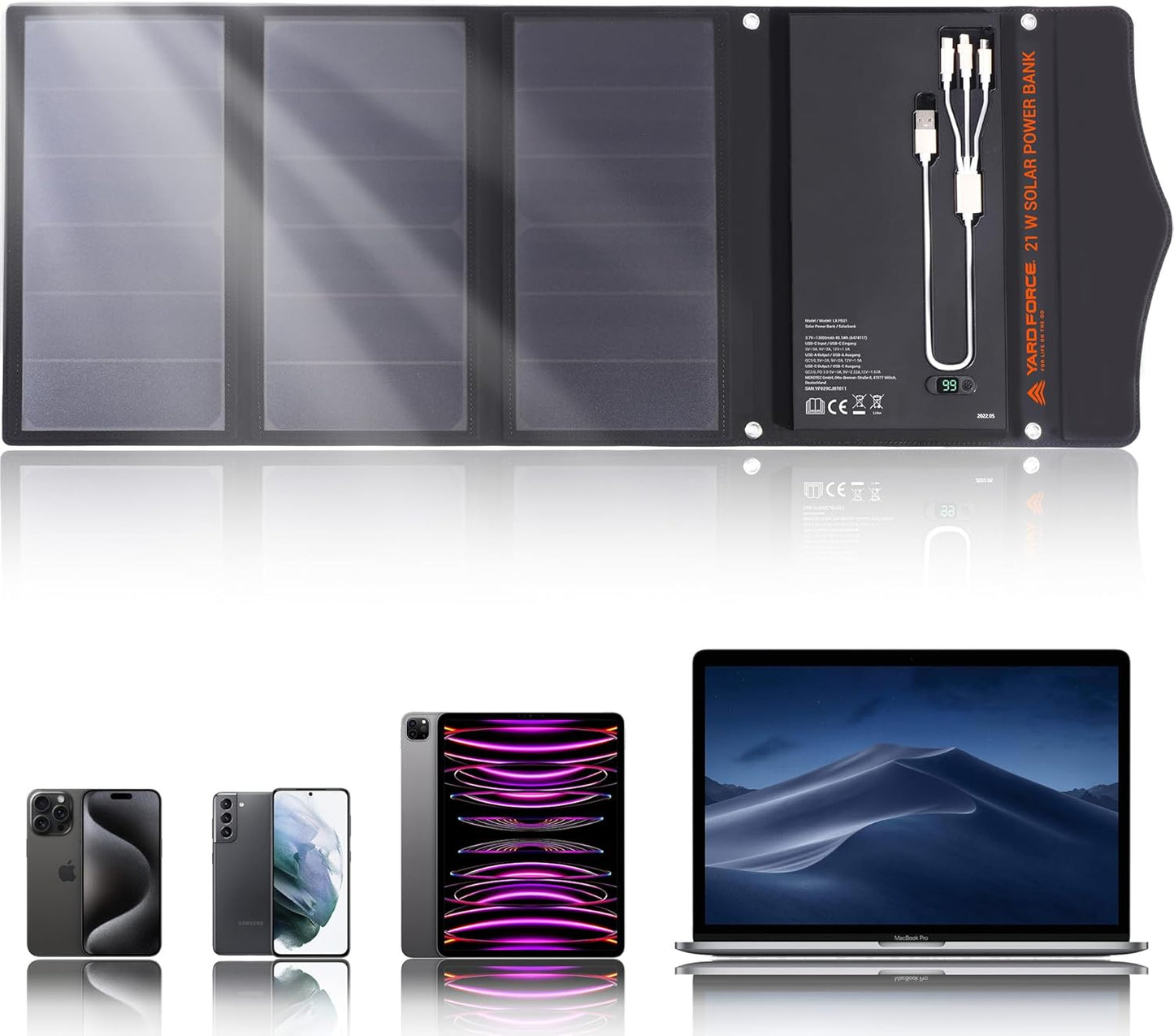 Tragbares Solar-Ladegerät LX PB21 mit 2 USB-Anschlüssen, 18W mit 21W Solarpanel
