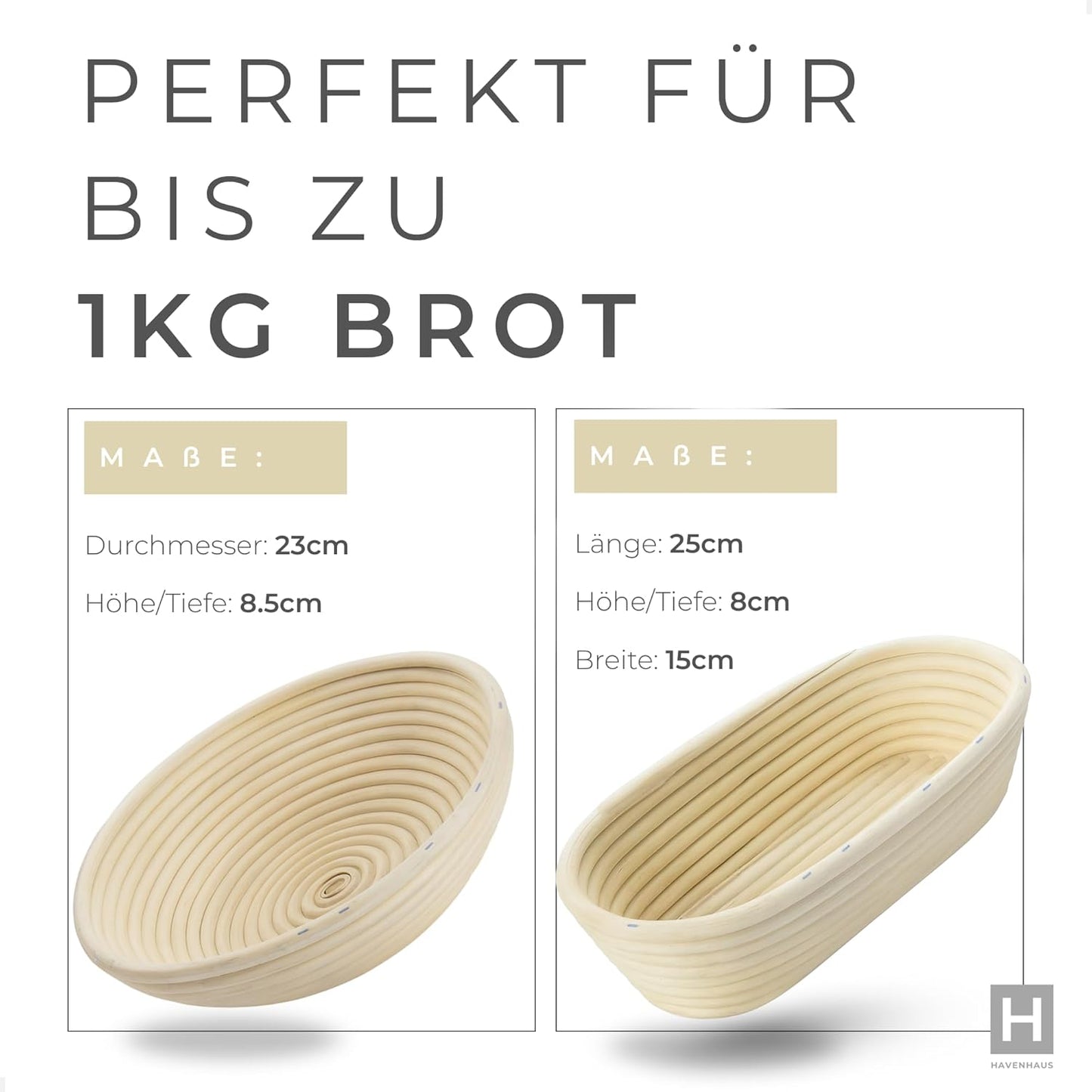 Gärkörbchen Set, Gärkörbchen 2er Set Rund & Oval