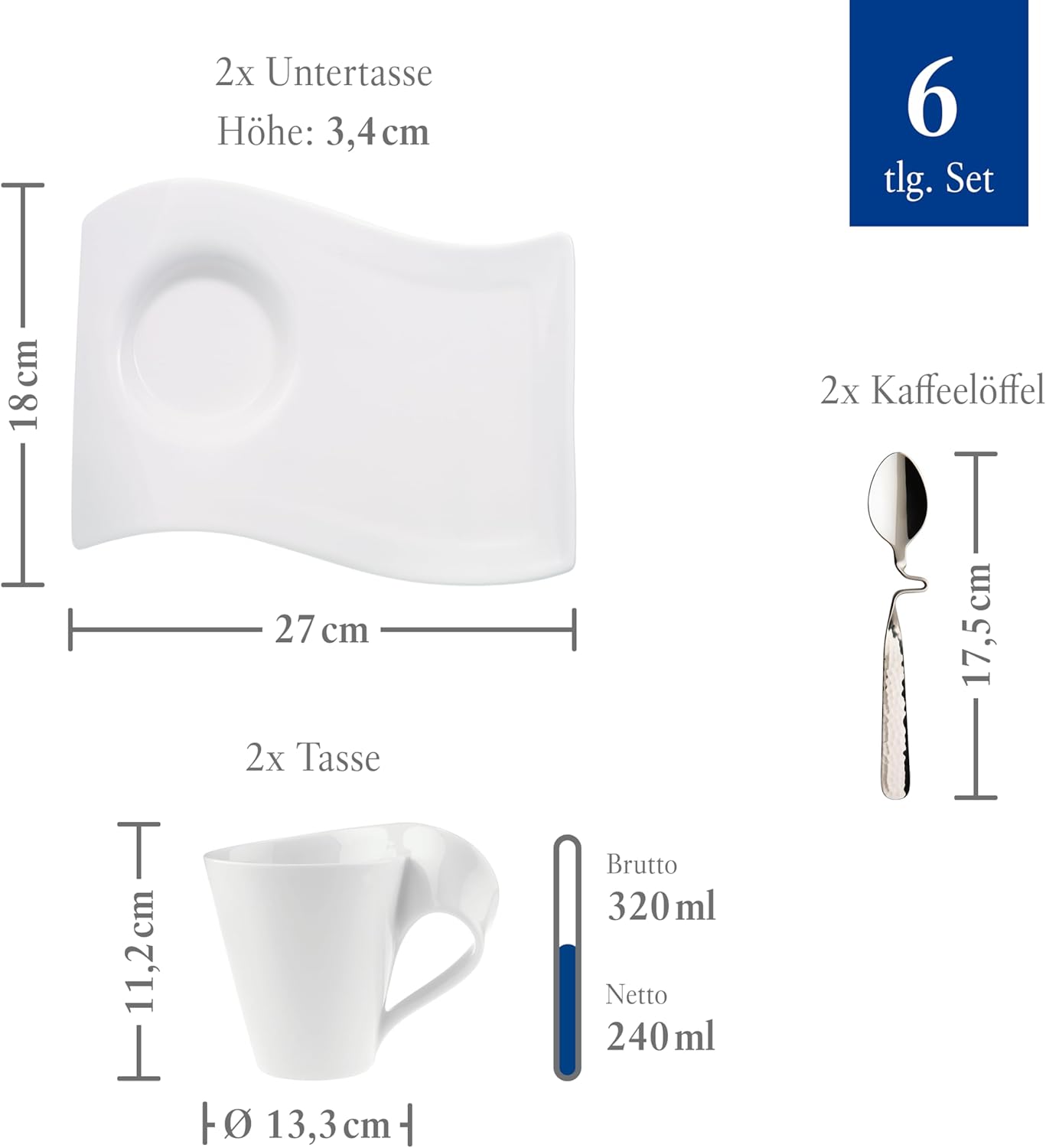 Newwave Caffè Kaffeetassen-Set, Kaffee-Set - 6-tlg. 6 pièces