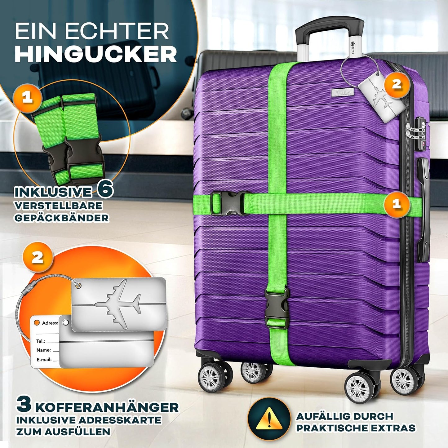 Reisekoffer-Set mit Gepäckwaage (3-teilig), Lila Kofferset 3tlg