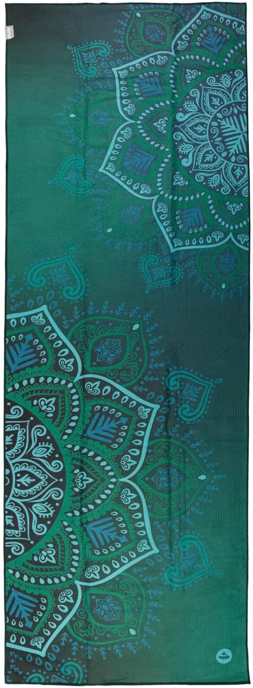 Yoga Handtuch mit Anti-Rutsch-Noppen, Mandalas, Jungle Green/Mandalas