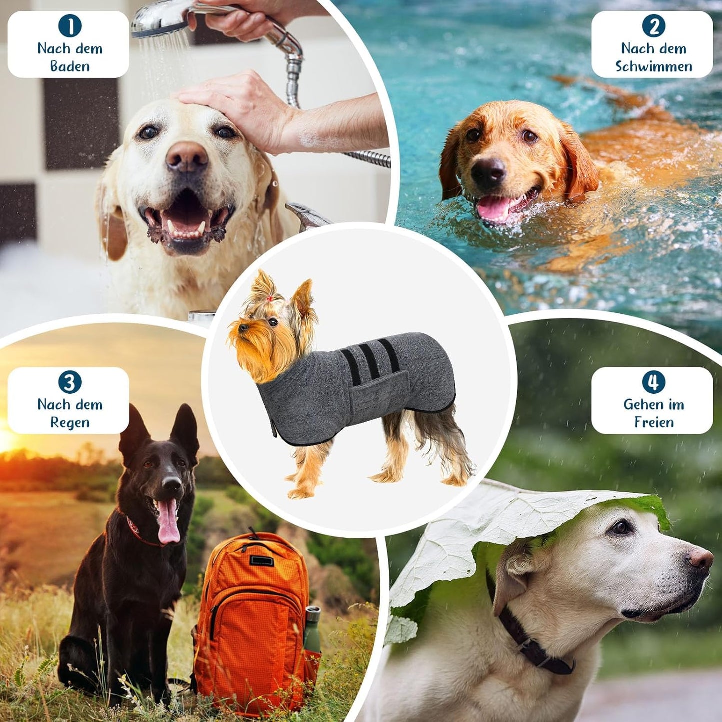 Hundebademantel mit Klettverschluss, Grau-L