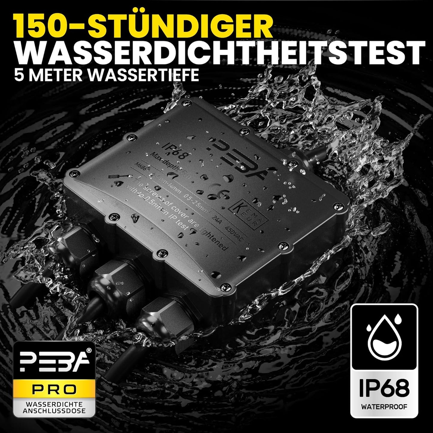 Wasserdichte 4-Wege-Verteilerdose IP68 für Aussenbereich, 4-Eingänge