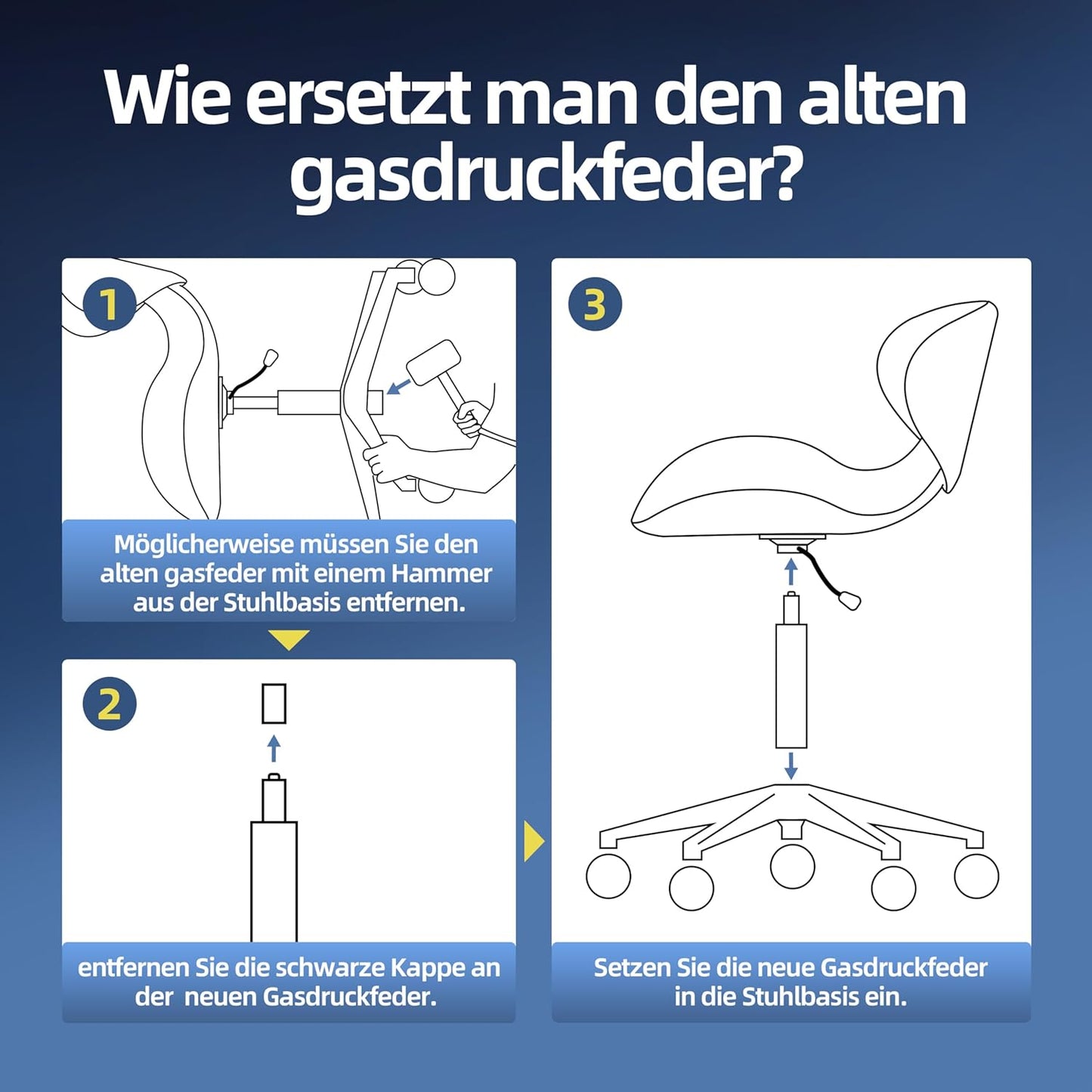 Gasdruckfeder für Bürostühle, 272mm - 388mm Schwarz