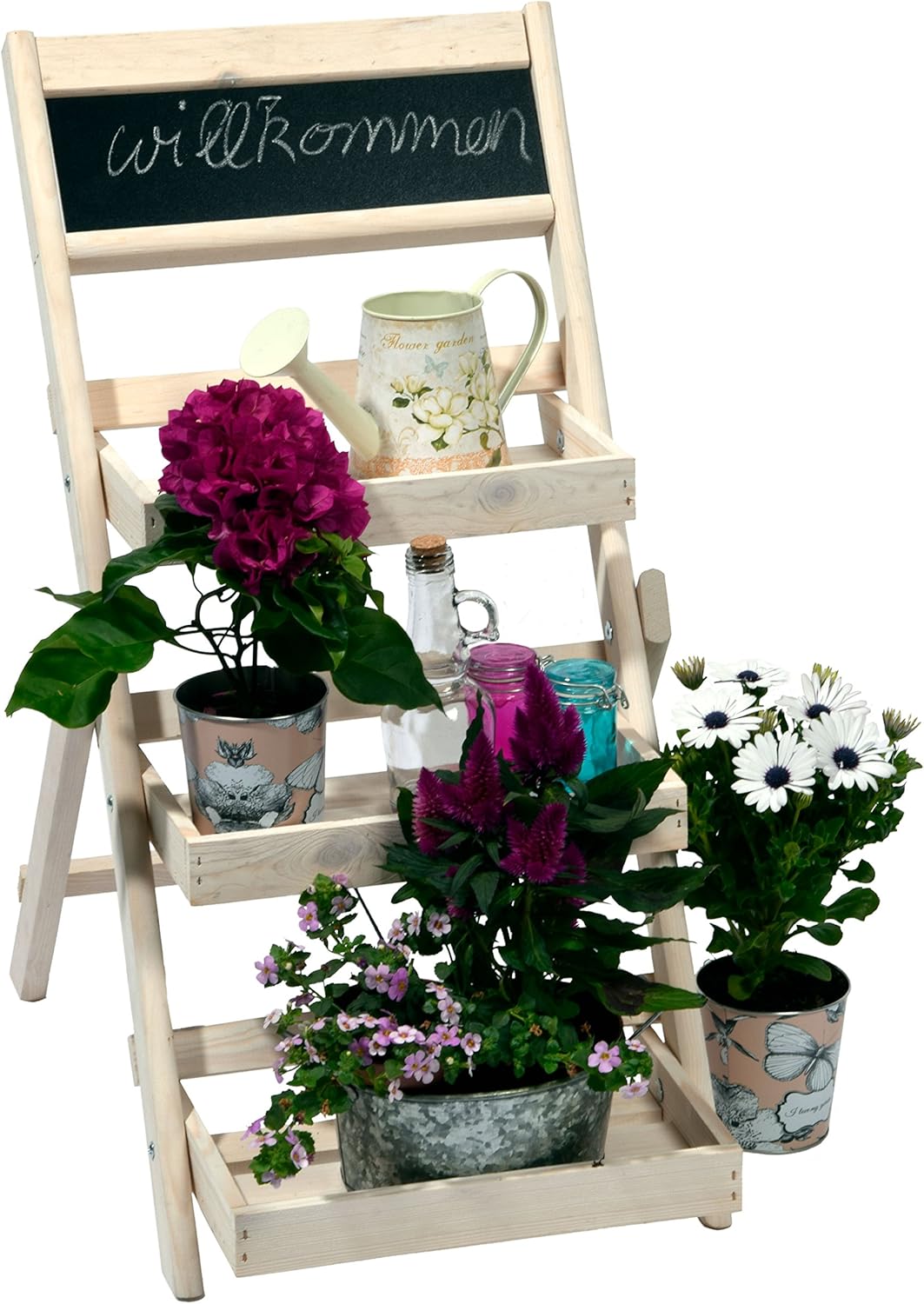3-stufige Blumentreppe mit Kreidetafel